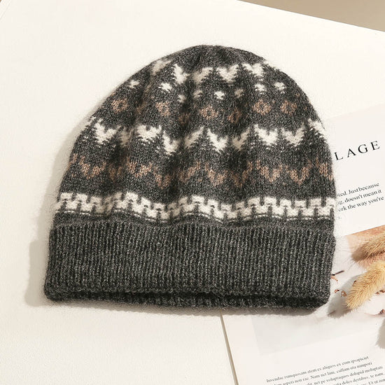 COMOBOCA 100% Cashmere Women's Fair Isle Pattern Knit Beanie