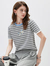 COMOBOCA Women's Embroidery Striped Knit Top
