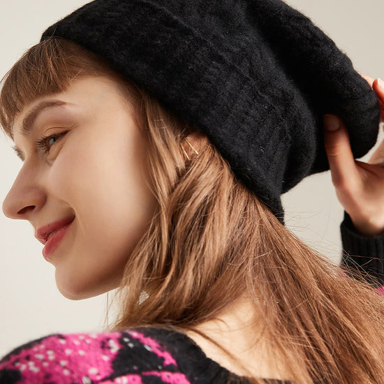 COMOBOCA 100% Cashmere Cable Slouchy Beanie