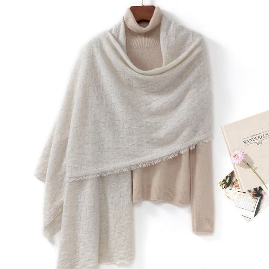 COMOBOCA LIGHT GREY 100% Cashmere Fringe Solid Color Shawl Scarf