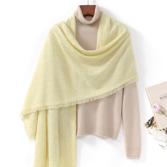 COMOBOCA LIGHT YELLOW 100% Cashmere Fringe Solid Color Shawl Scarf