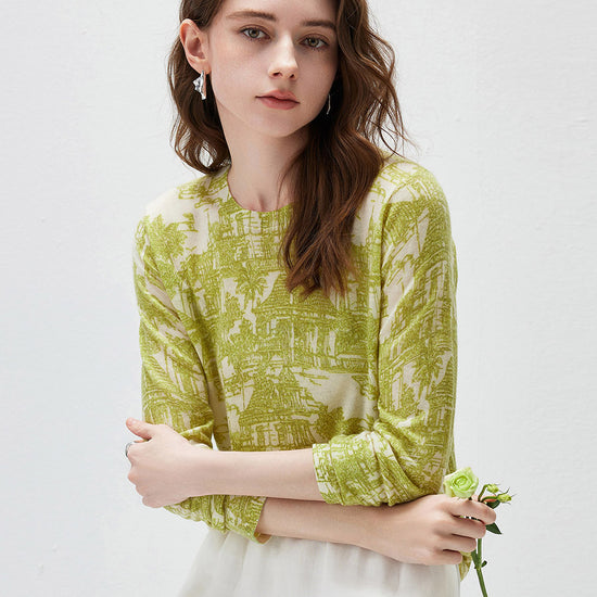 COMOBOCA Women's Cityscape Print Knit Sweater