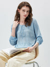 COMOBOCA Women's Tie-Neck Waffle Knit Top