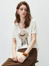 Women's mulberry Silk Knit Top with Patterned Jacquard & U-Neck