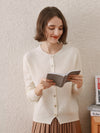 COMOBOCA LIGHT BEIGE 100% Wool Women's Round Neck Cardigan Sweater