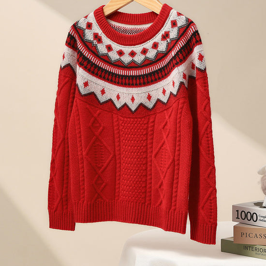 COMOBOCA 100% Wool Kids' Vintage Fair Isle Knit Sweater