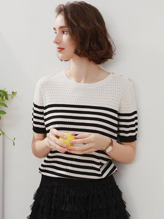 COMOBOCA Women's Striped Knit T-Shirt