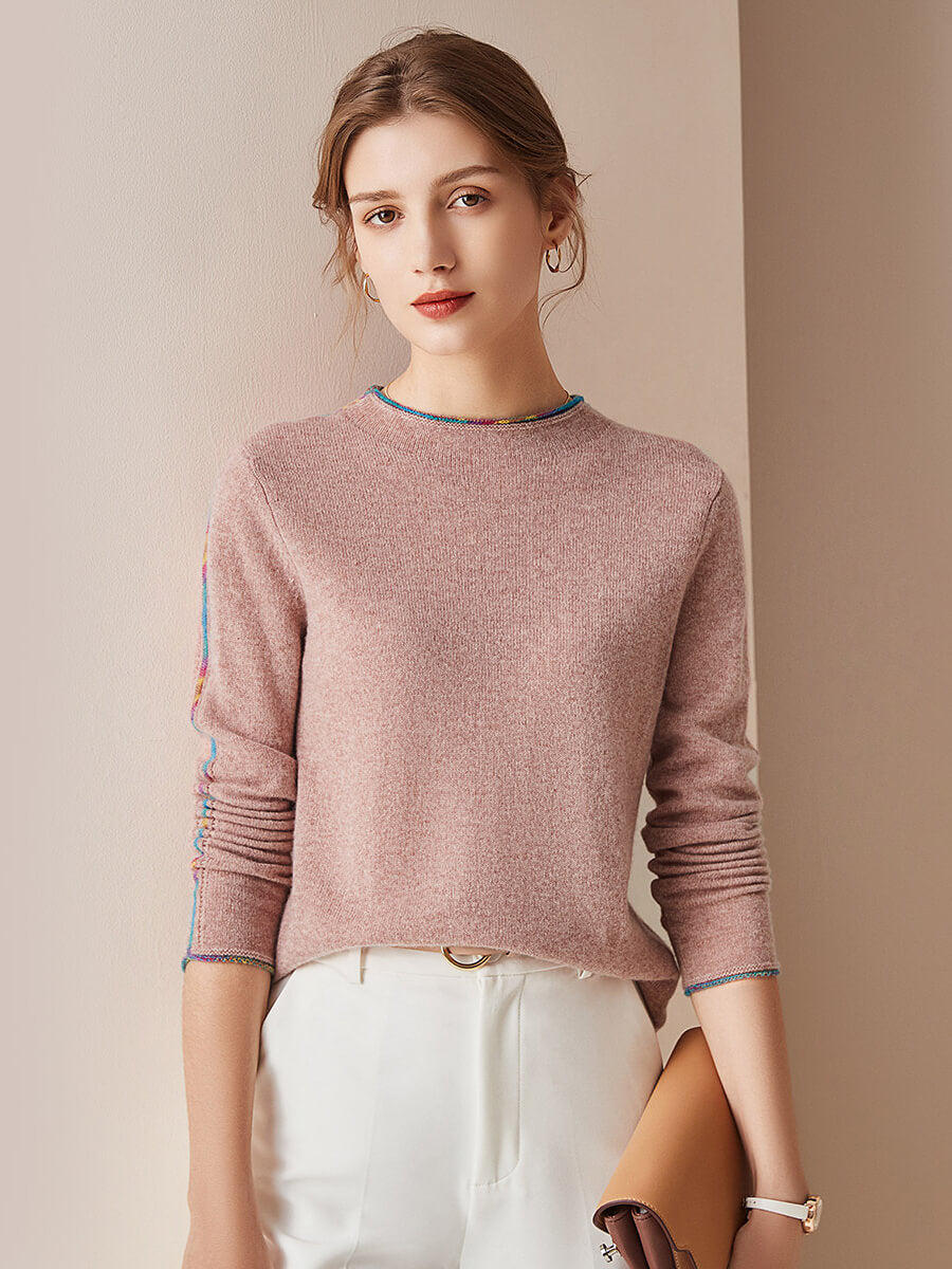 COMOBOCA BRICK RED 100% Cashmere Women's Sweater with Built-in Collar