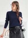 COMOBOCA NAVY BLUE 100% Cashmere Women's Sweater with Built-in Collar