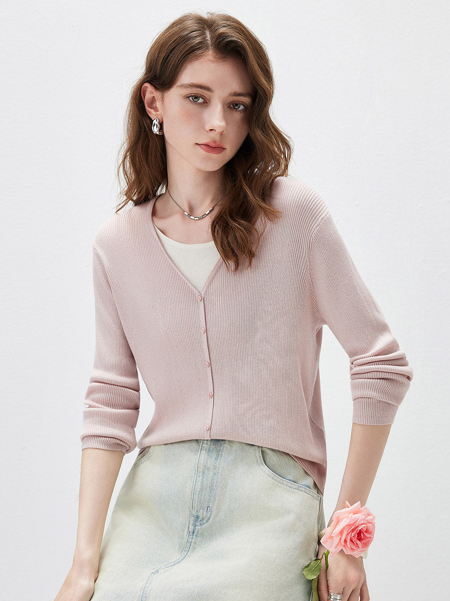 COMOBOCA Women's Ribbed Knit V-Neck Faux Cardigan