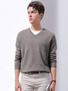 COMOBOCA LIGHT GREY 100% Cashmere Men's V-Neck Sweater