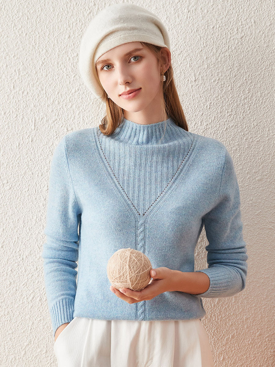COMOBOCA 100% Cashmere Mock Neck Ribbed Knit Sweater
