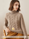 COMOBOCA 100% Cashmere Women's Turtleneck Cable Knit Sweater