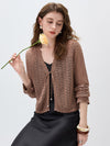 COMOBOCA Women's Linen Lace Knit Tie Front Cardigan