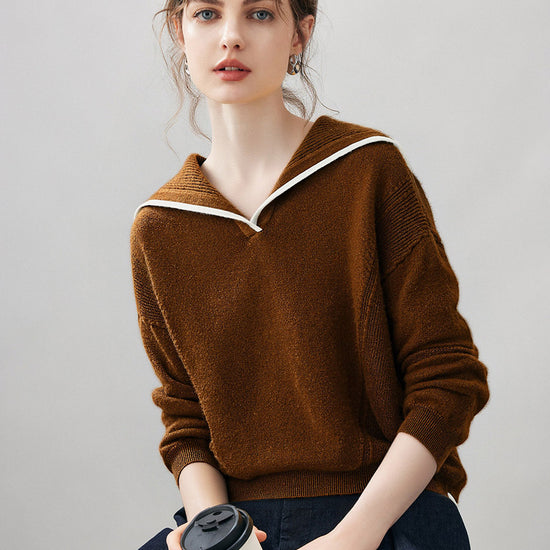 COMOBOCA 100% Cashmere Women's Sailor Collar Sweater
