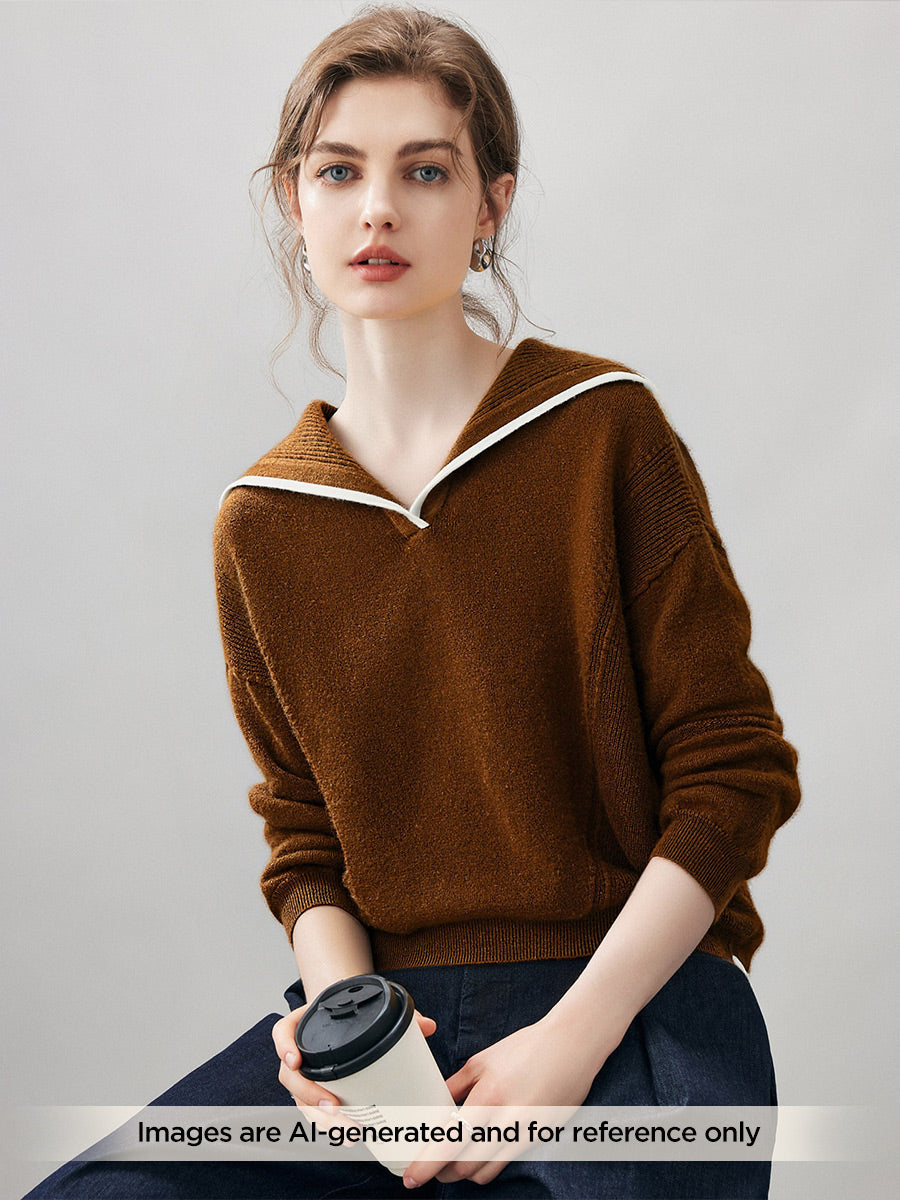 COMOBOCA 100% Cashmere Women's Sailor Collar Sweater