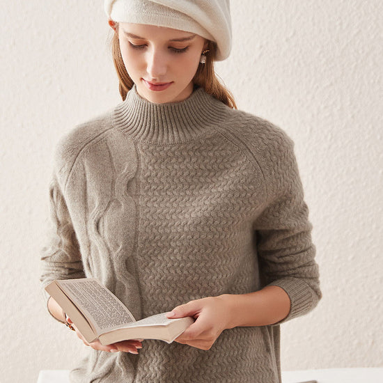COMOBOCA XS BROWN 100% Cashmere Women's Mock Neck Knit Sweater