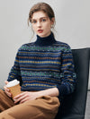 COMOBOCA 100% Cashmere Women's Fair Isle Turtleneck Sweater