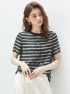 100% Mulberry Silk Women’s Vintage Print Round-Neck Short Sleeve T-Shirt