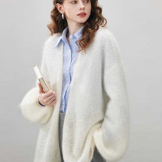 COMOBOCA Women's Mohair Fluffy Open Front Cardigan