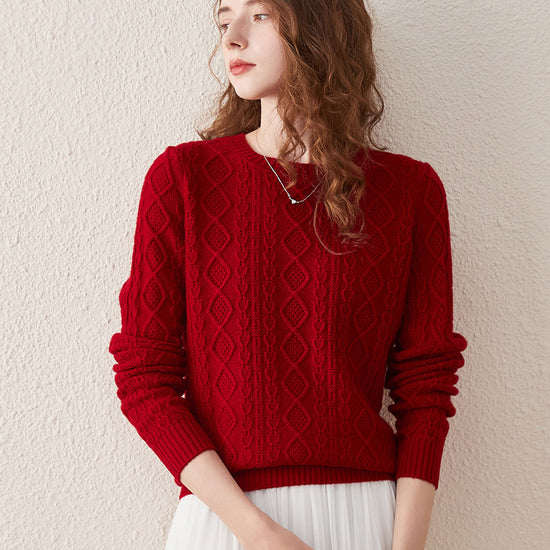 COMOBOCA 100% Wool Women's Cable Knit Sweater