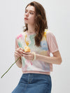 COMOBOCA Women's Floral Print Panel Knit T-Shirt
