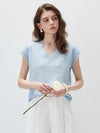 Women’s V-Neck Silk-Cotton Jacquard Knit Short Sleeve T-Shirt