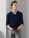 COMOBOCA NAVY BLUE 100% Cashmere Men's V-Neck Sweater