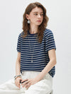 100% Mulberry Silk Women’s Vintage Print Round-Neck Short Sleeve T-Shirt