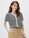 Women’s Linen Blend Striped Knit Pullover Short Sleeve T-Shirt