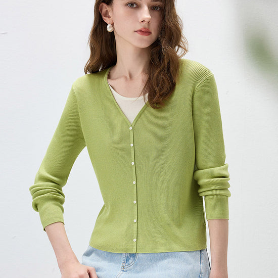 COMOBOCA Women's Ribbed Knit V-Neck Faux Cardigan