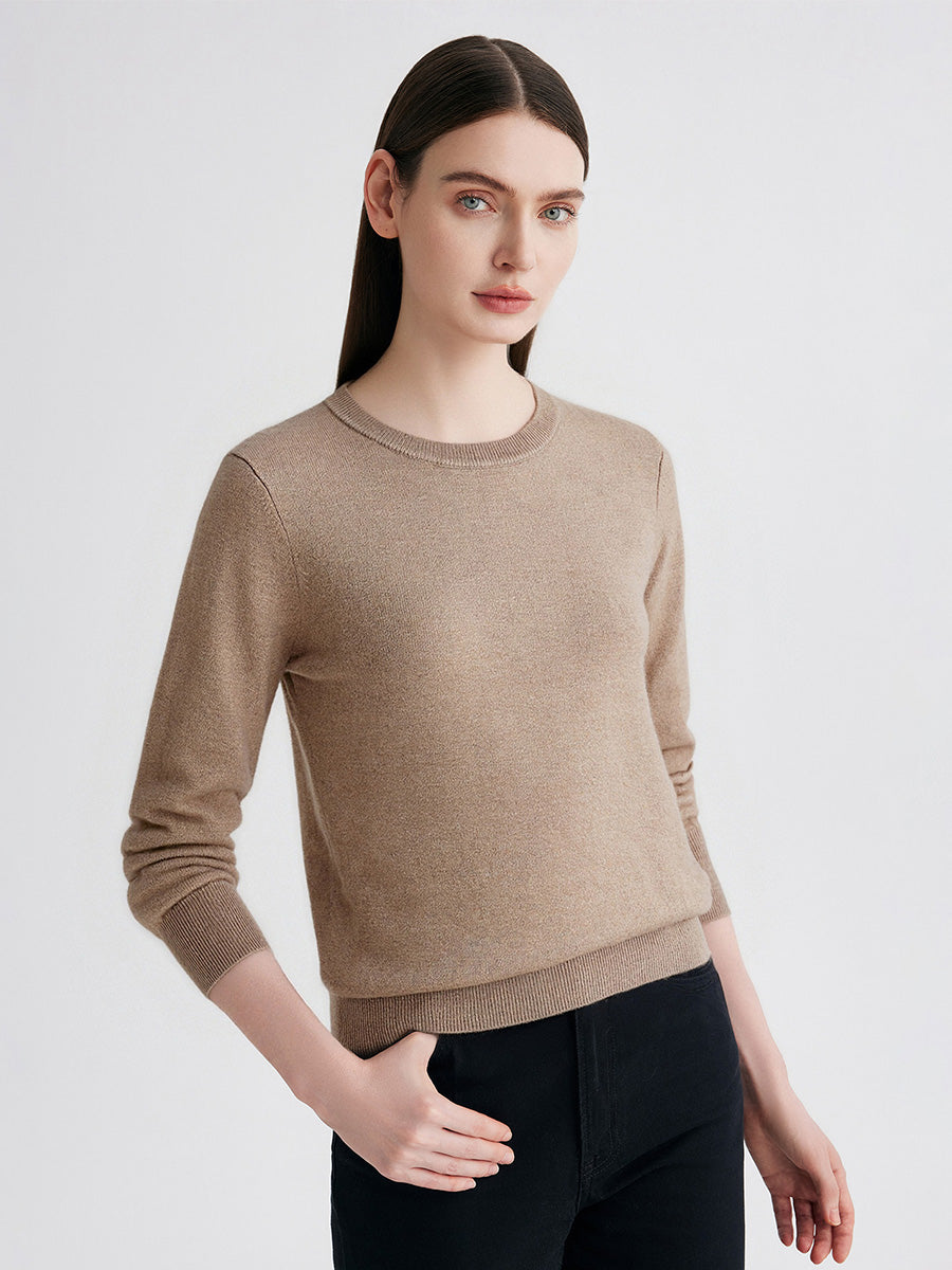 COMOBOCA Camel 100% Cashmere Women's Round Neck Sweater