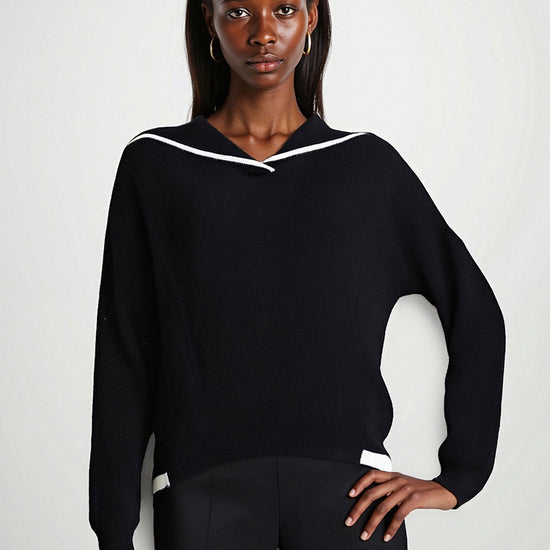 COMOBOCA Black 100% Cashmere Women's Sailor Collar Sweater