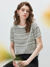100% Mulberry Silk Women’s Vintage Print Round-Neck Short Sleeve T-Shirt