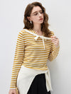 COMOBOCA Women's Striped Sailor Collar Tie Front Knit Sweater
