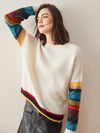 COMOBOCA 100% Cashmere Women's Striped Round Neck Sweater
