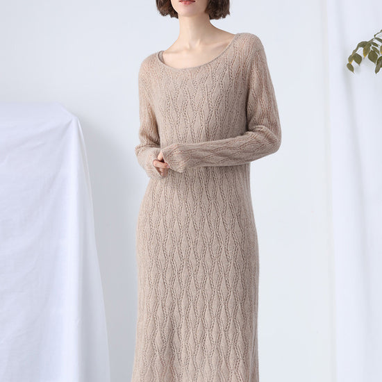 COMOBOCA 100% Cashmere Women's Cable Knit Sweater Dress