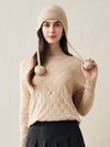 COMOBOCA 100% Cashmere Women's Ear Flap Beanie with Pom-Poms