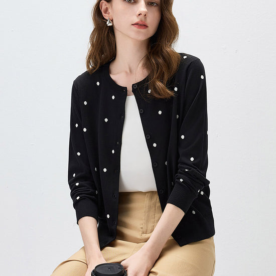 COMOBOCA Women's Lyocell Polka Dot Knit Cardigan