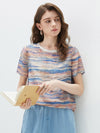 100% Mulberry Silk Women’s Vintage Print Round-Neck Short Sleeve T-Shirt