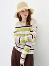 COMOBOCA Women's Striped Mesh Ruched Drawstring Knit Sweater