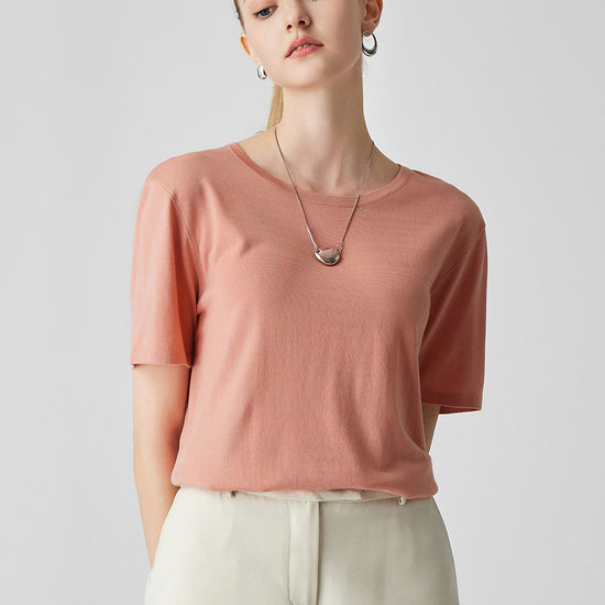 COMOBOCA Pink Women's Soft Knit Short Sleeve T-Shirt