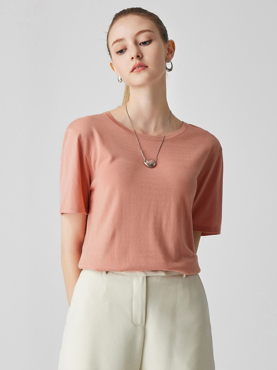 COMOBOCA Pink Women's Soft Knit Short Sleeve T-Shirt