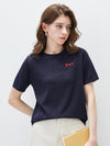 Women's crew neck short-sleeve knitted T-shirt with embroidery