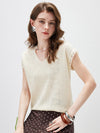 Women’s V-Neck Silk-Cotton Jacquard Knit Short Sleeve T-Shirt
