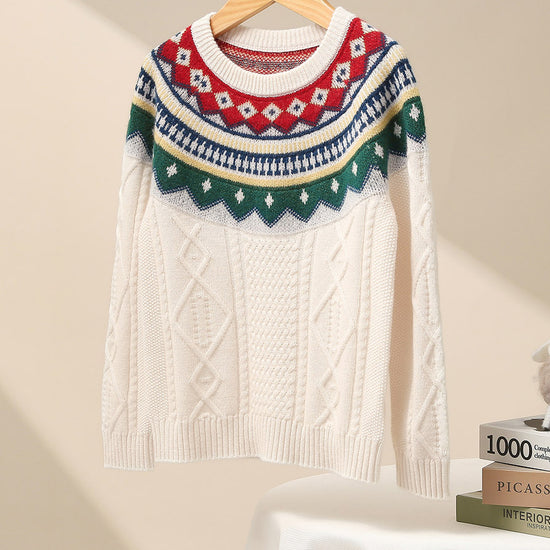 COMOBOCA 100% Wool Kids' Vintage Fair Isle Knit Sweater