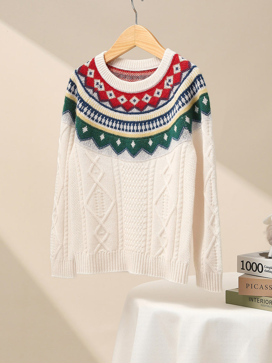 COMOBOCA 100% Wool Kids' Vintage Fair Isle Knit Sweater
