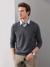 COMOBOCA GREY 100% Cashmere Men's V-Neck Sweater