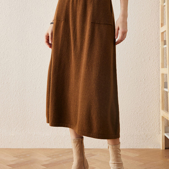 COMOBOCA BROWN 100% Cashmere Women's Knit Pleated Skirt