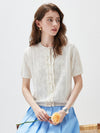 Women’s Round Neck Solid Color Linen Knit Cardigan with Single Button